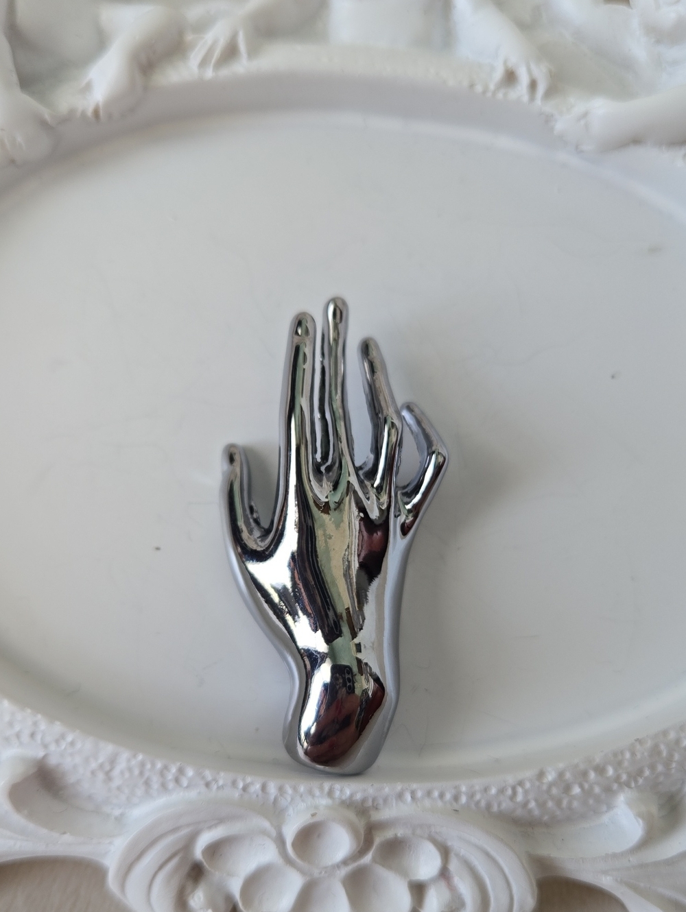 Victorian Inspired Hand-Shaped Brooch In Classic Silver, NWT